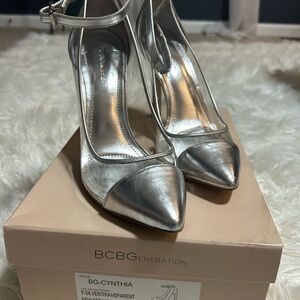BCBGeneration Silver Pointed Toe Heels